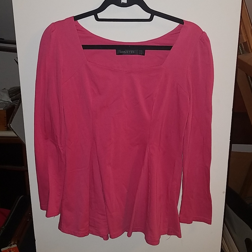 NWOT Pink peplum style long sleeve top